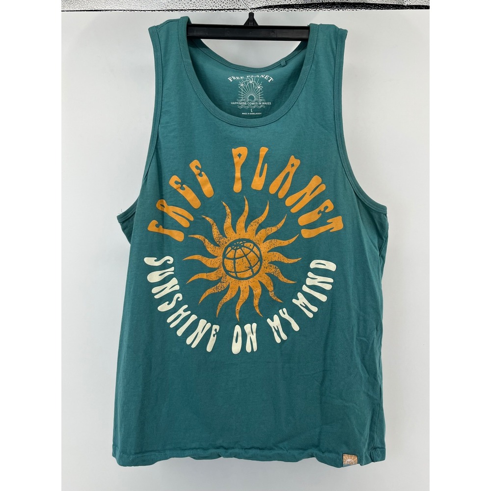 Free Planet Tank Top Mens L Teal Sunshine On My Mind Graphic Sleeveless Tee